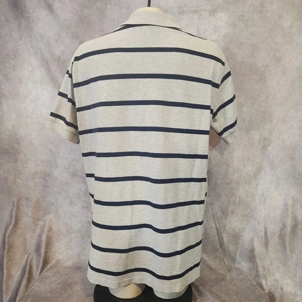 Ralph Lauren Men's Polo Shirt in Gray and Navy Stripes Size Large‎